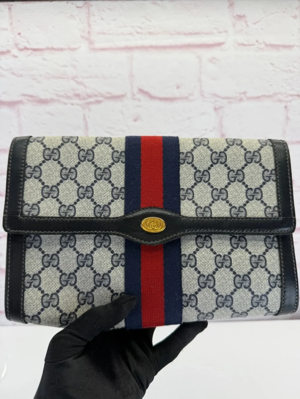 Gucci Vintage Sherry Line Web Monogram Canvas Clutch Pouch